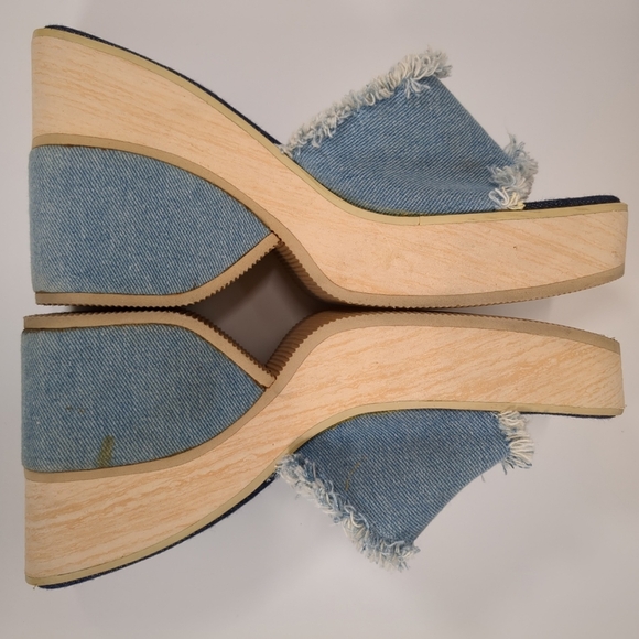 BC Footwear Women's Denim Fringe Platform Wedge Sandals , Size 6.5 - Picture 8 of 8